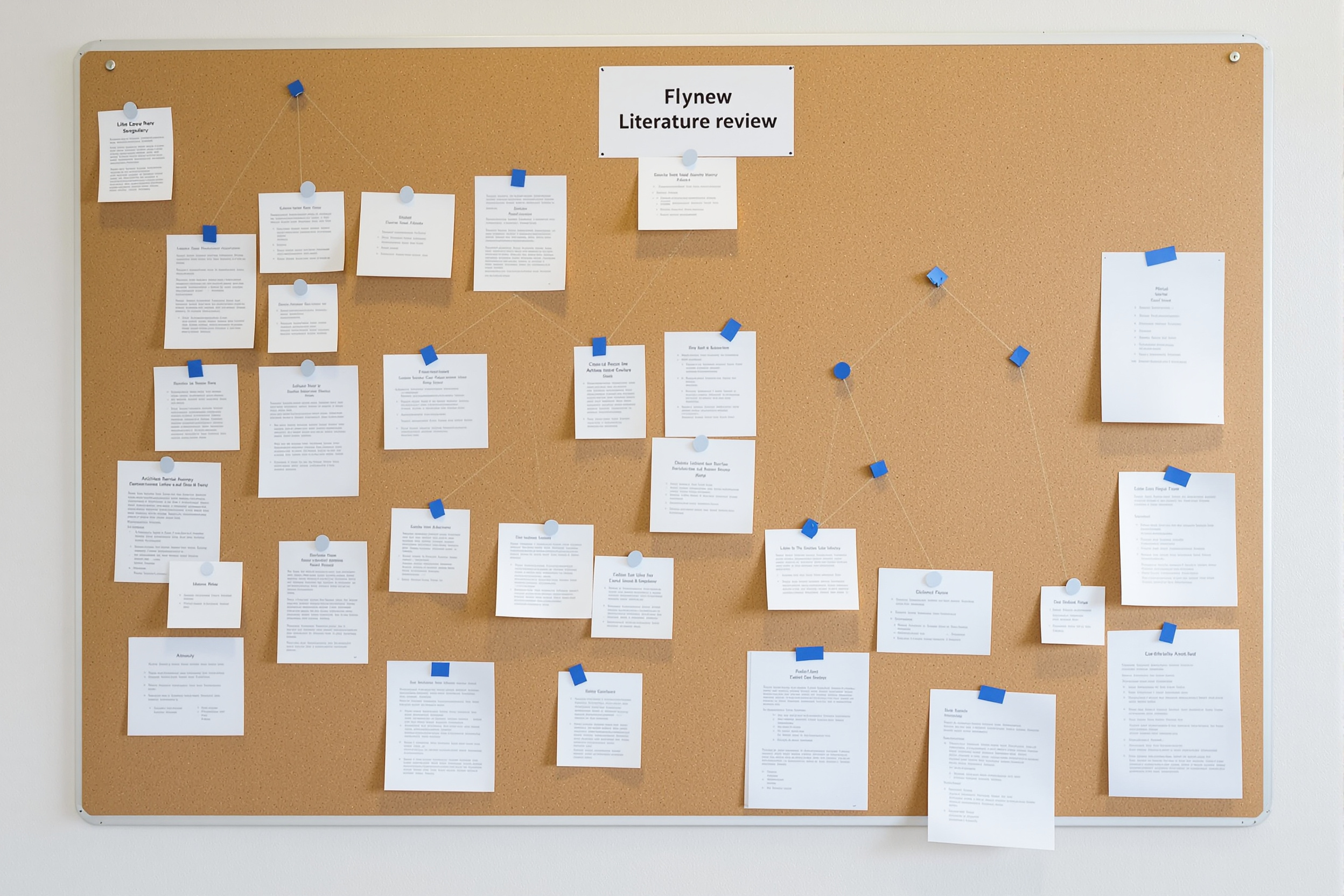 A literature review mapped out on a notes board