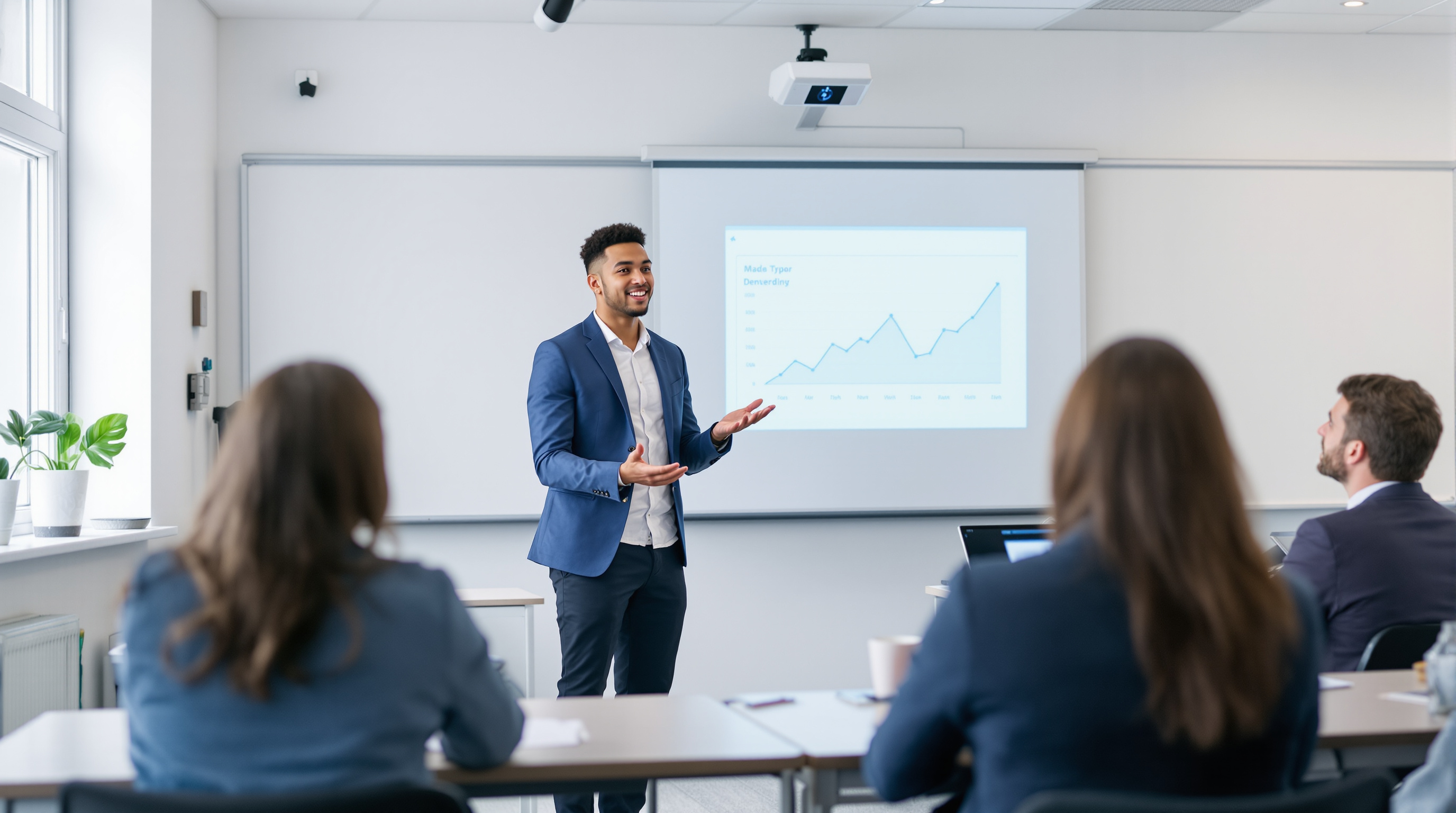 A student giving an academic presentation to a class
