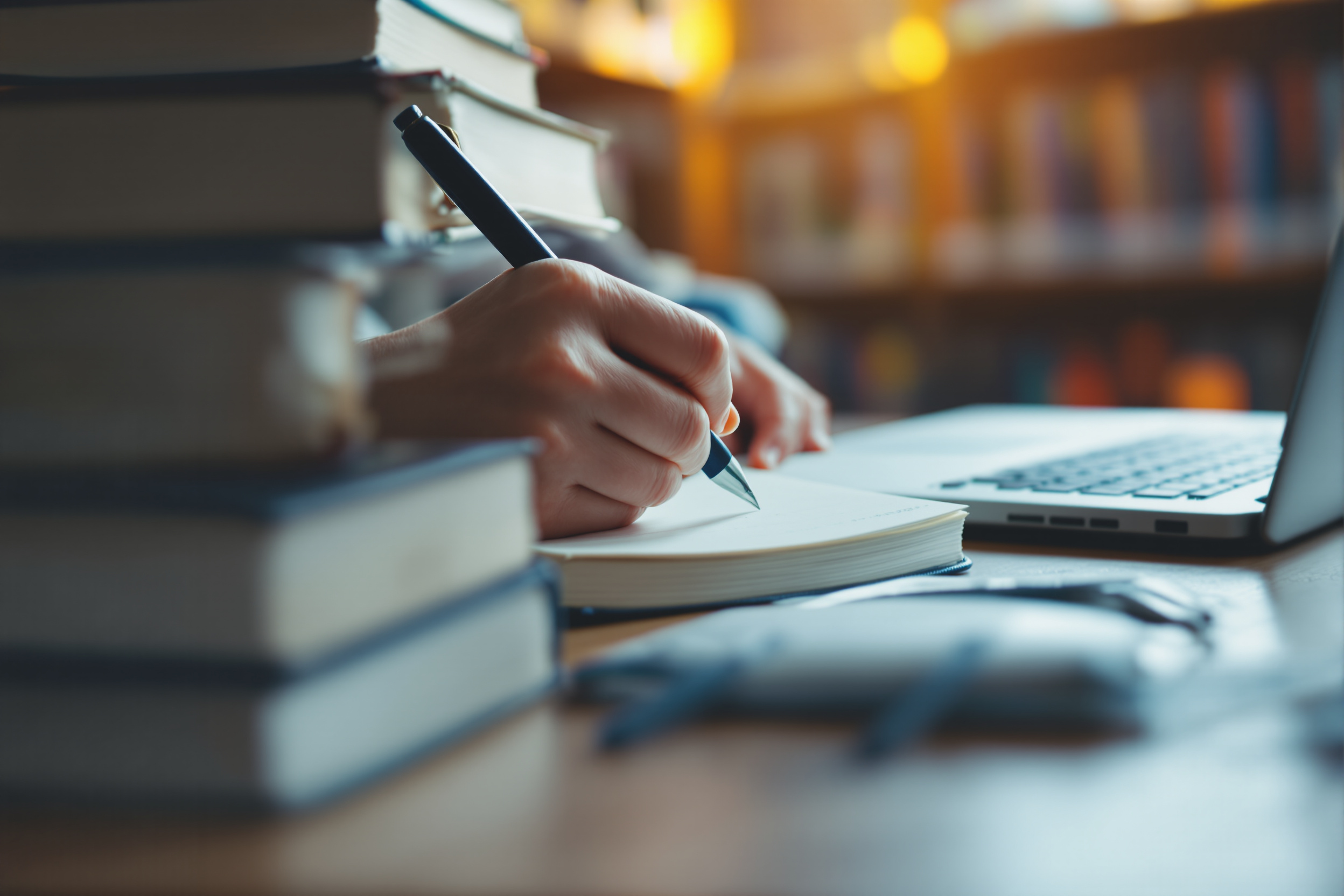 Taking research notes beside library books