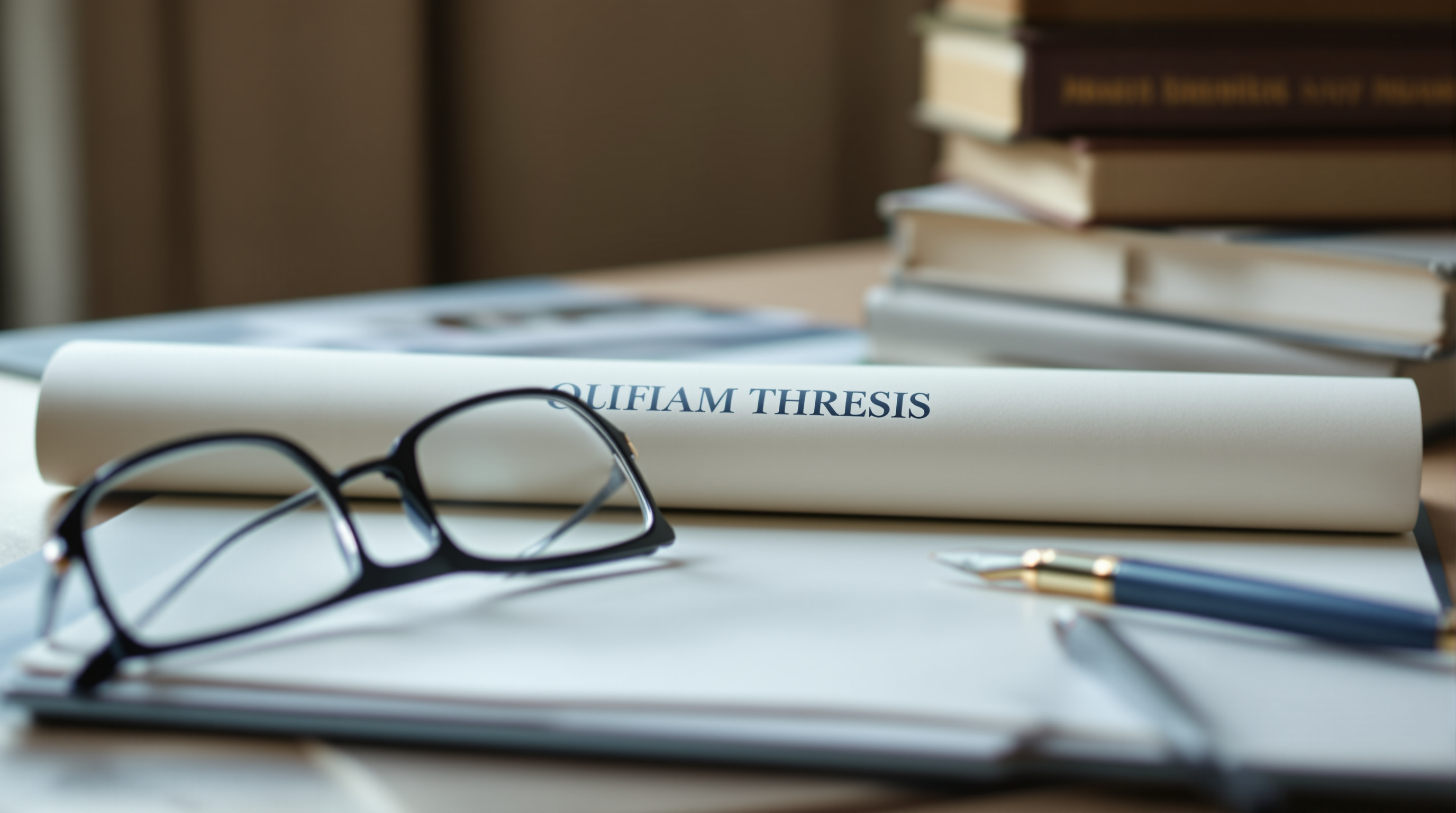 A bound thesis document on a scholar's desk